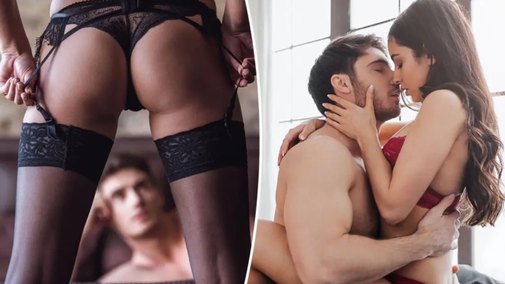 A split-screen image exploring the hotwife paradox. The left side shows a close-up, rear view of a woman adjusting black lace lingerie and garters while a man watches from the background. The right side shows a couple in an intimate embrace near a window, with the woman wearing red lingerie. The composition highlights themes of intimacy and non-traditional relationship dynamics.