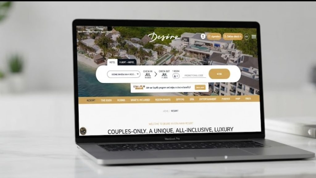 MacBook Pro displaying the Desire Riviera Maya Resort website.