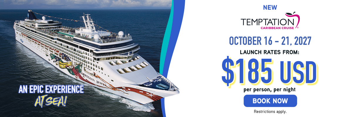 Temptation Caribbean Cruise October 2027 promotional banner for couples-only lifestyle cruise